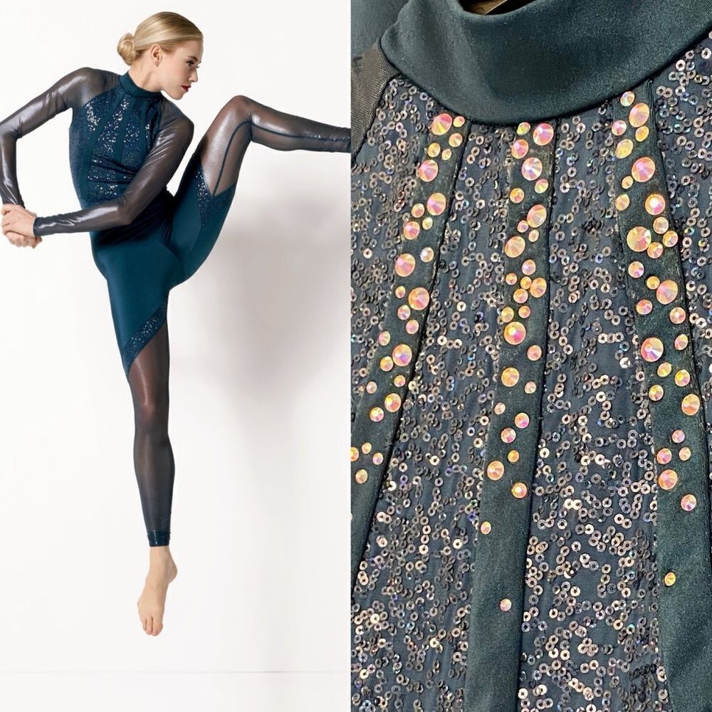 Kelle dance custume blue leotard pant 2 piece illusion NEW RULES 103501 LC